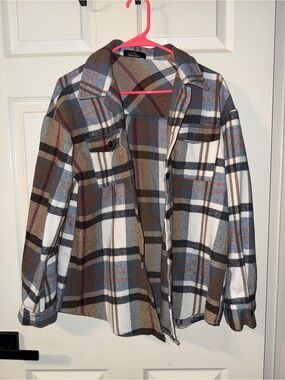 Plaid Shacket Jacket in Cream, Gray & Brown - Women